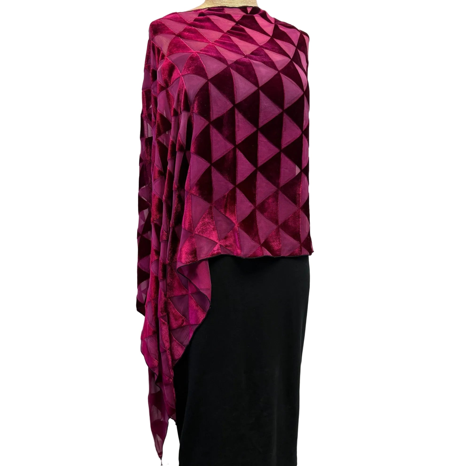 Kay Chapman Poncho, Triangle, Cut Velvet, Magenta, OS