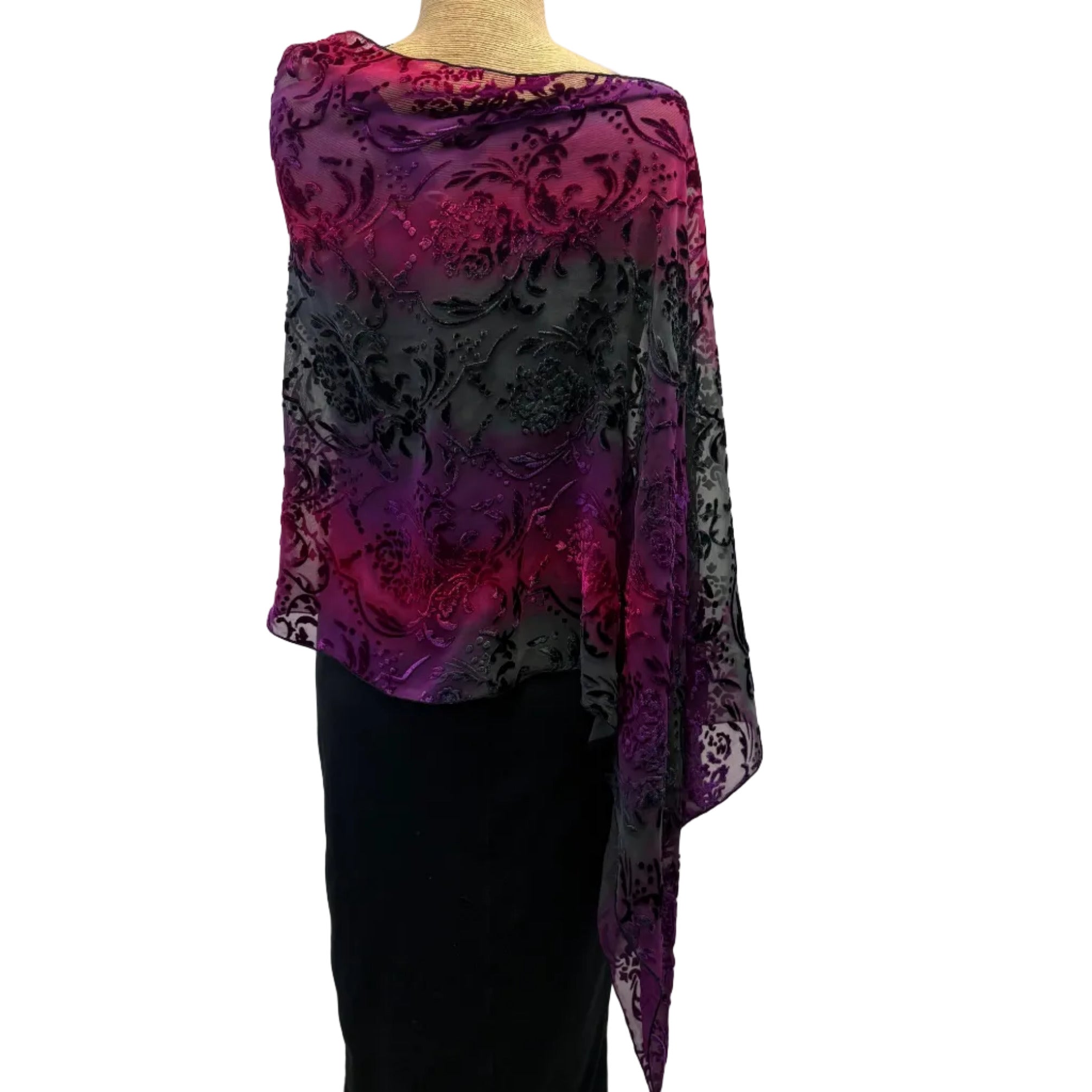 Kay Chapman Poncho, Antique, Magenta/Purple/Black, OS
