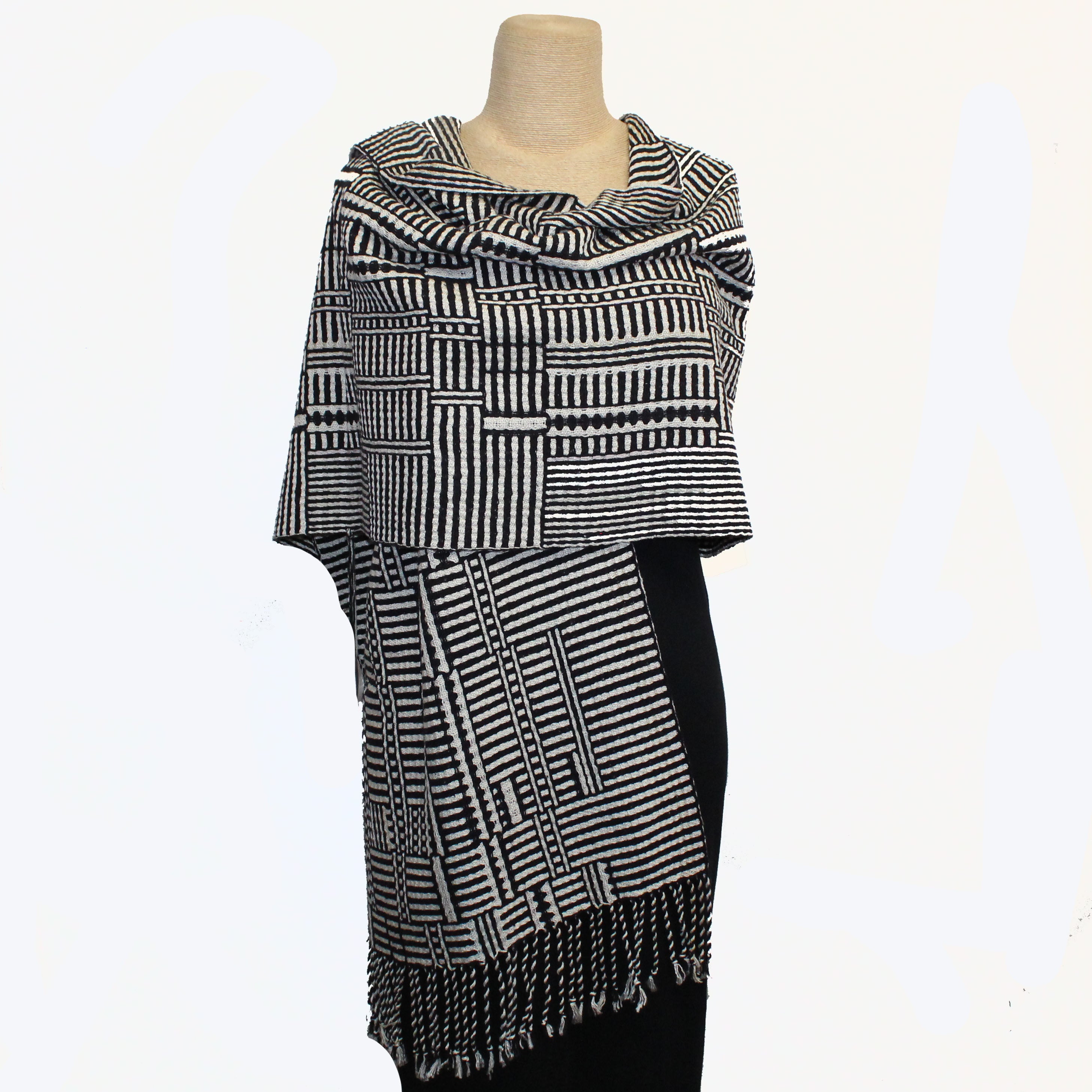 Muffy Young Shawl, Stripes, Black/White