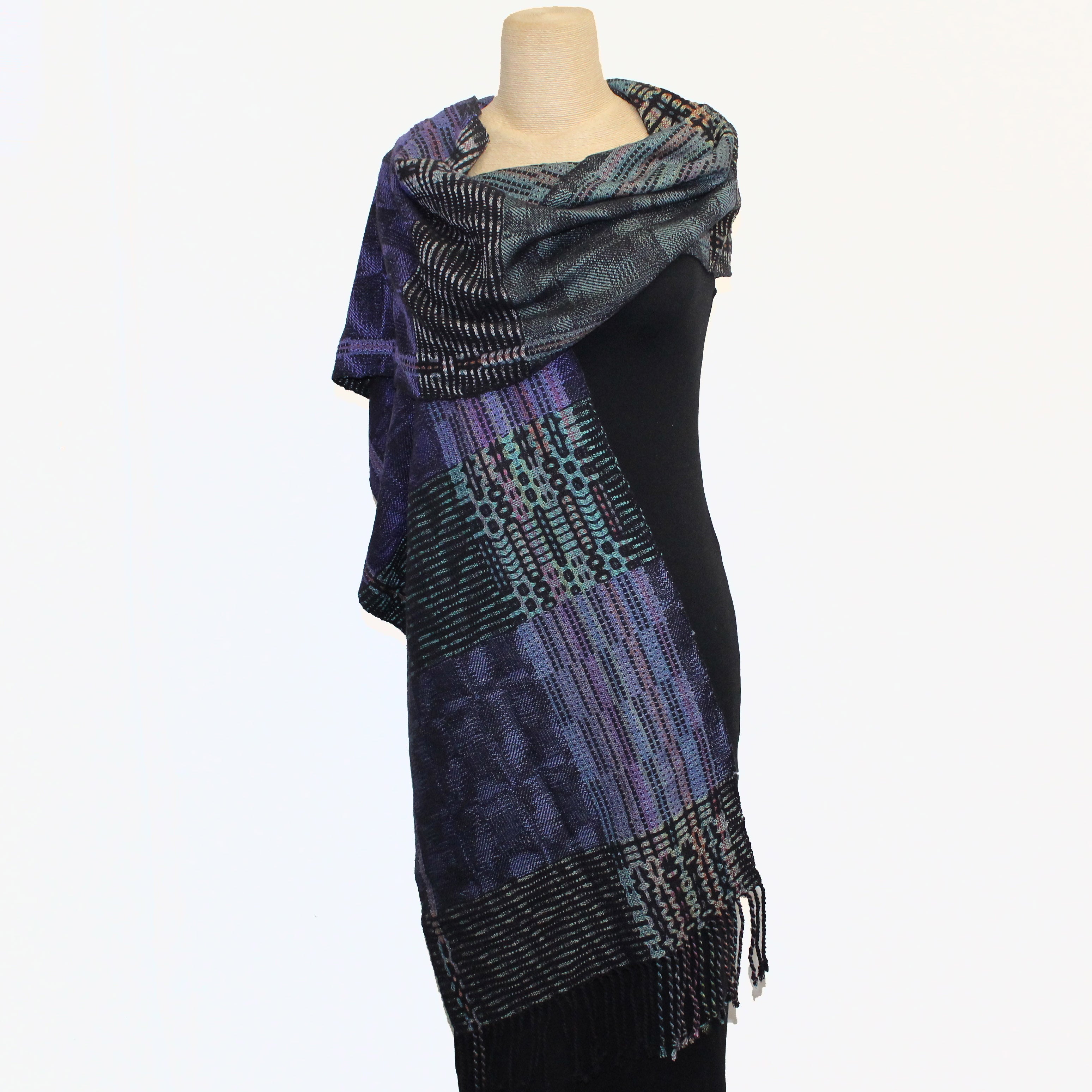 Muffy Young Shawl, Blocks & Swirls, Purple/Teal
