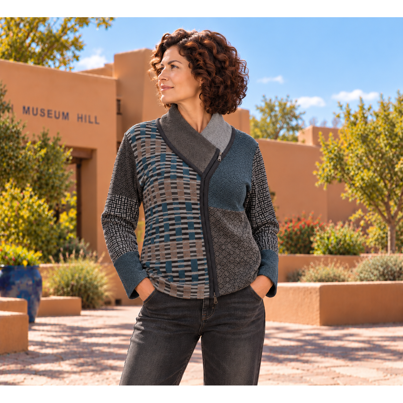 Beyond Threads Cardigan, Pique Crossover, Dusk, Teal/ Brown/Natural S