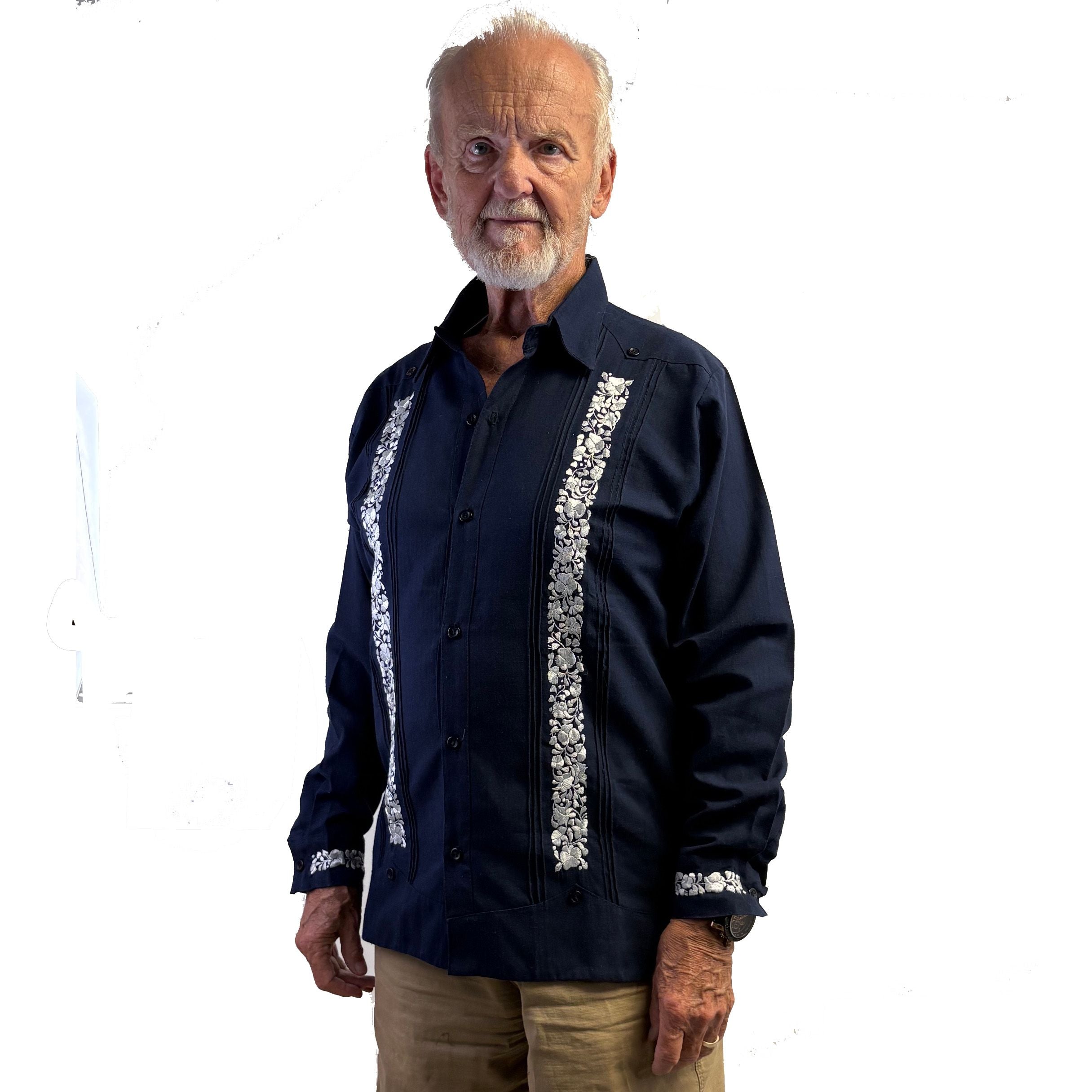 Miriam Campos Shirt, Men's Embroidered, Long Sleeve, Navy/Silver, S/M