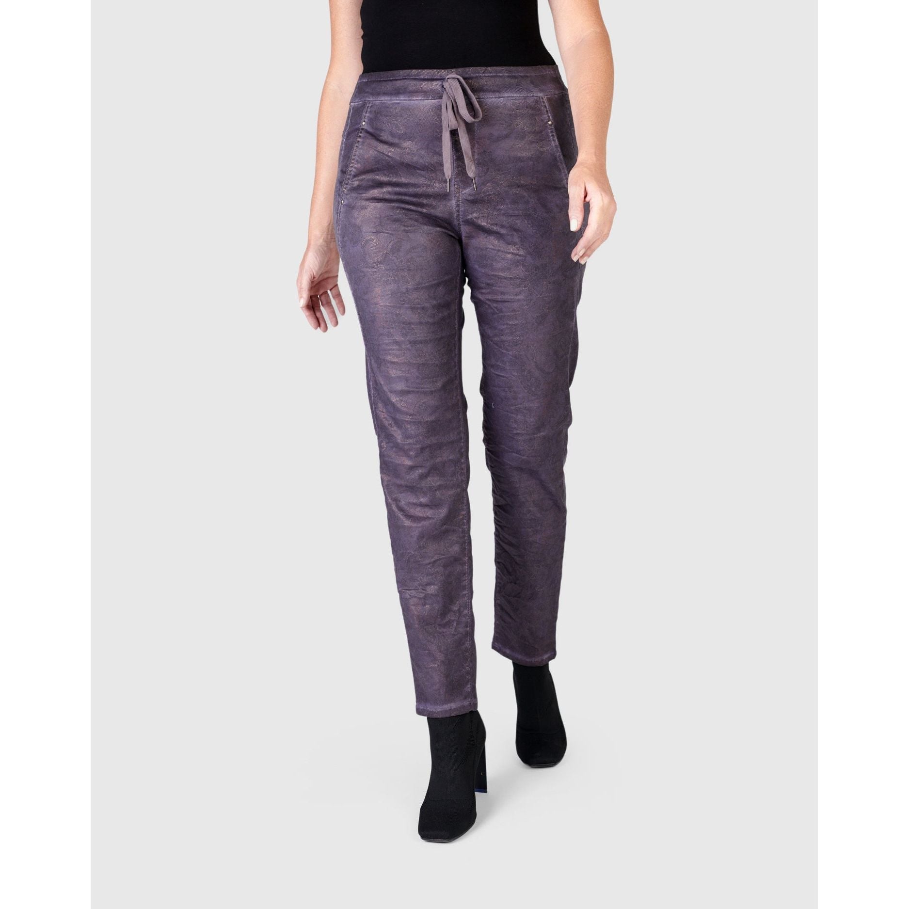 Alembika Pant, Paisley Iconic Stretch, Eggplant L & XXL