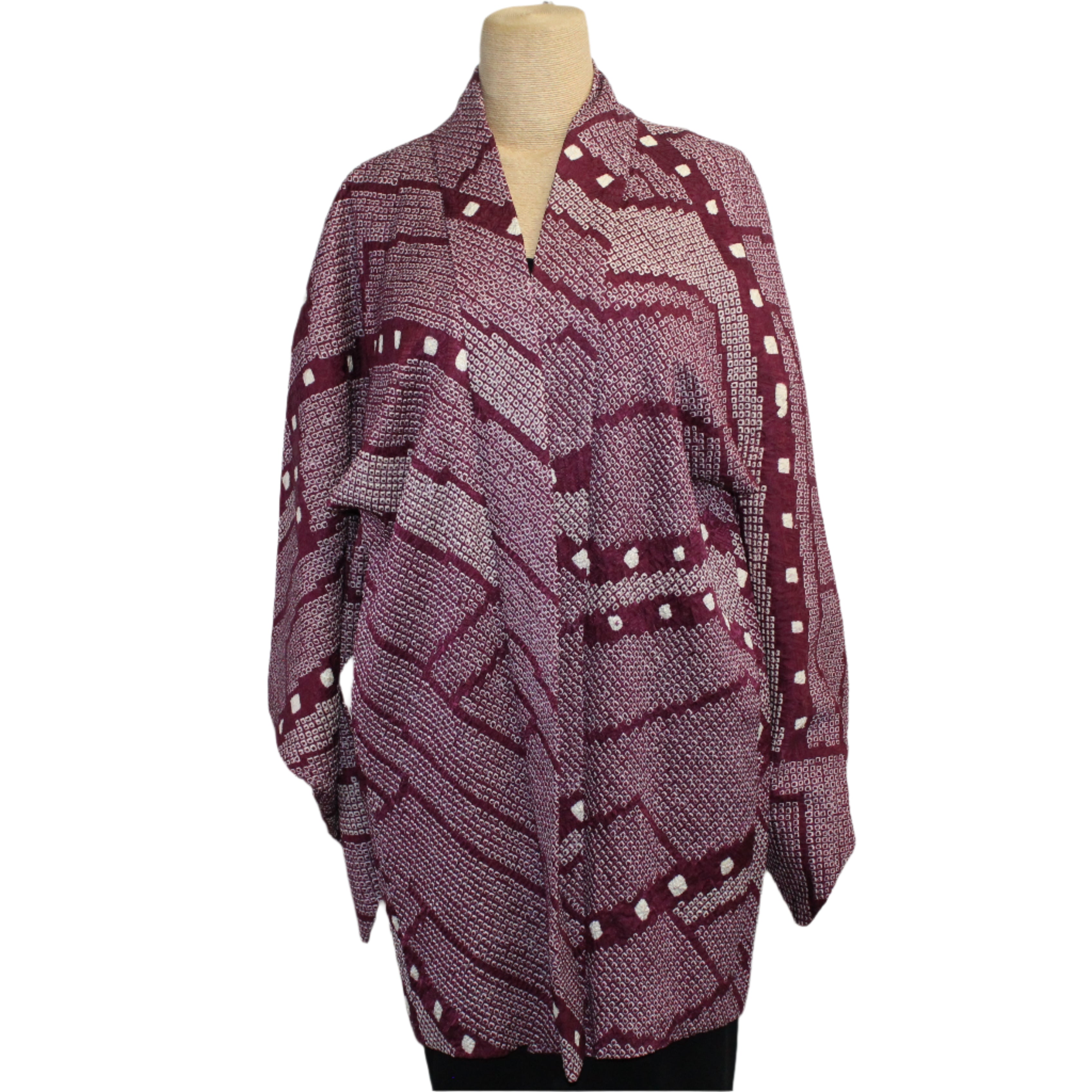 Vintage Silk Kimono, Shibori, Purple/Grey