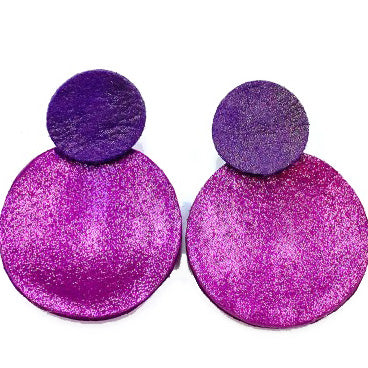 7PM Leather, Post Earrings, Tiny Circles, Fuchsia/Purple