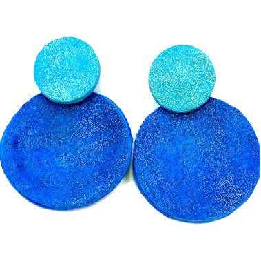 7PM Leather, Post Earrings, Tiny Circles, Blue/Turquoise