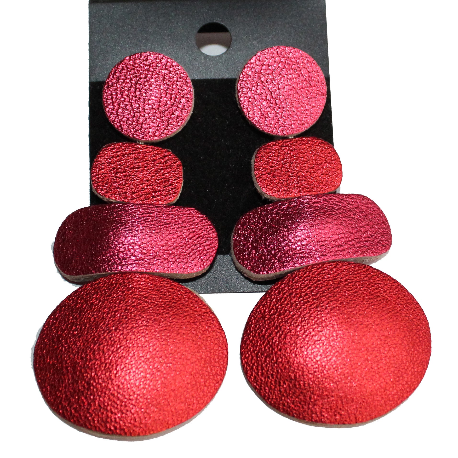 7PM Leather, Post Earrings, Little Pebbles, Red