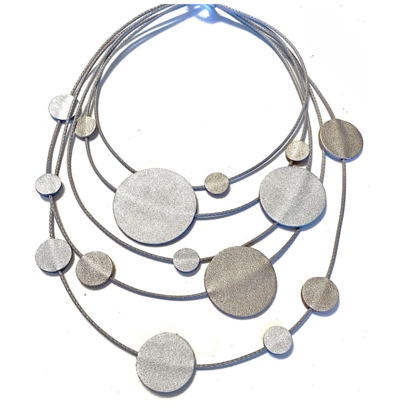7PM Leather Jewels Necklace, Solar System, Silver/Gold