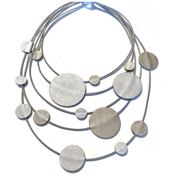 7PM Leather Jewels Necklace, Solar System, Silver/Gold