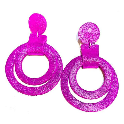 7PM Earrings, Two Circles, Fuchsia