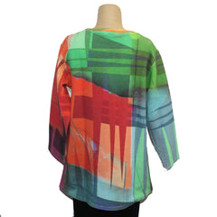 Andrea Geer Boxy Top With Scarf, Red, Orange, Yellow, Multi XS