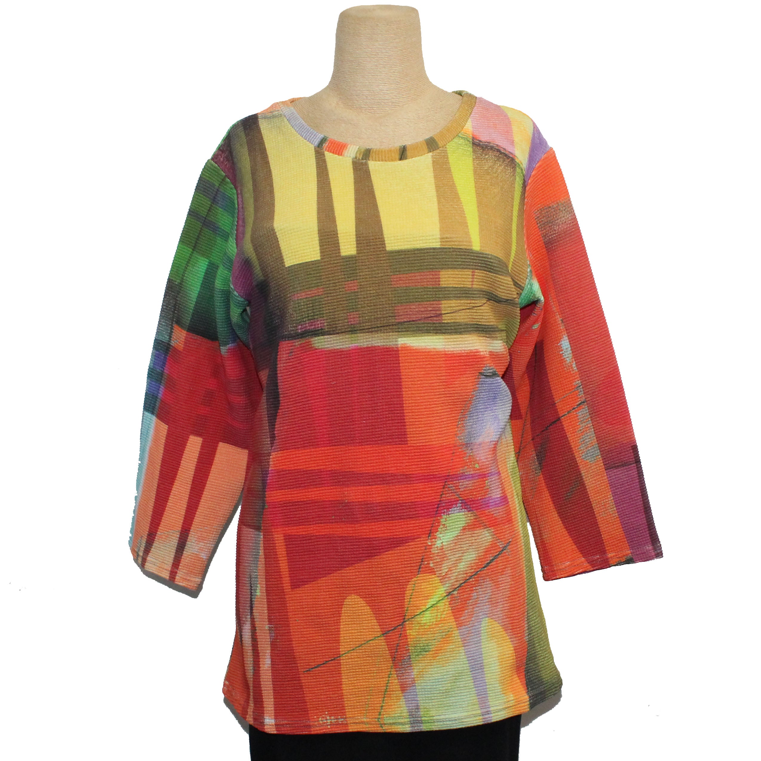 Andrea Geer Boxy Top With Scarf, Red, Orange, Yellow, Multi XS