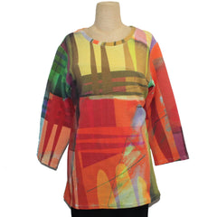 Andrea Geer Boxy Top With Scarf, Red, Orange, Yellow, Multi S, M & L