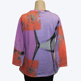 Andrea Geer Pullover, Fitted, 3/4 Sleeve, Purple/Orange/Rose, S