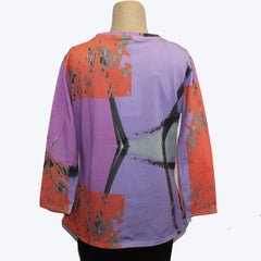 Andrea Geer Pullover, Fitted, 3/4 Sleeve, Purple/Orange/Rose, S