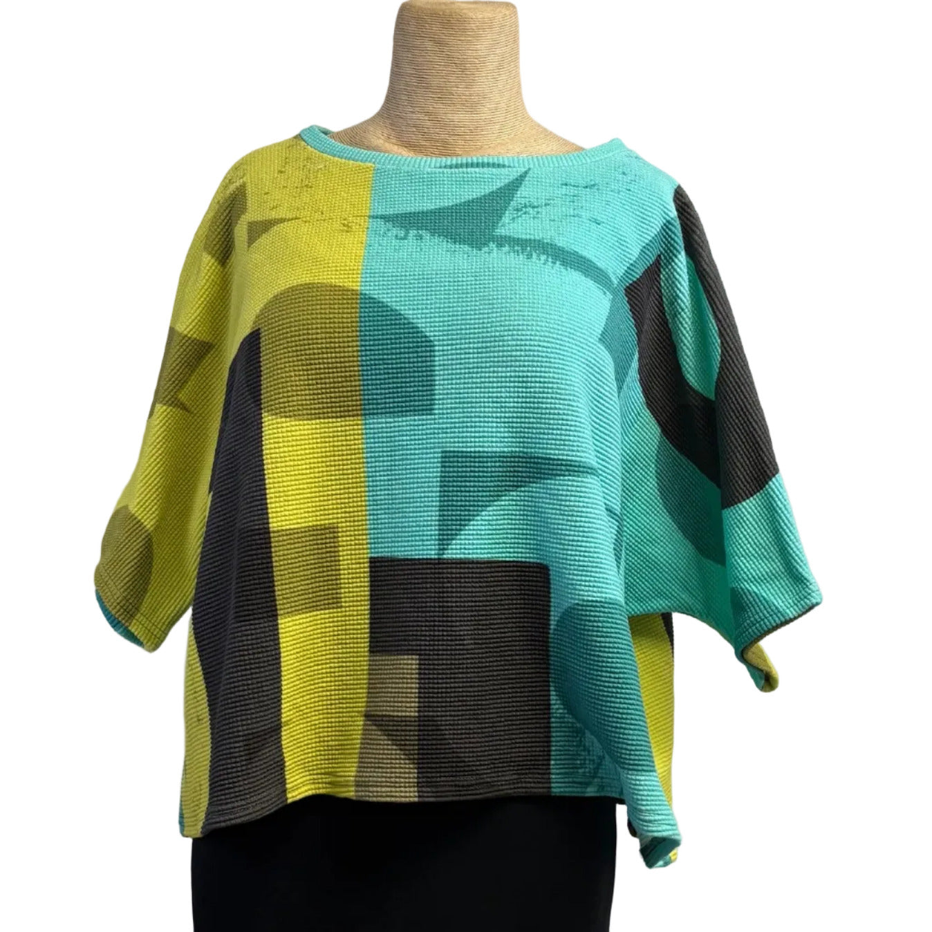 Andrea Geer Crop Top, Boxy, Aqua/Yellow/Black, Fits S - L