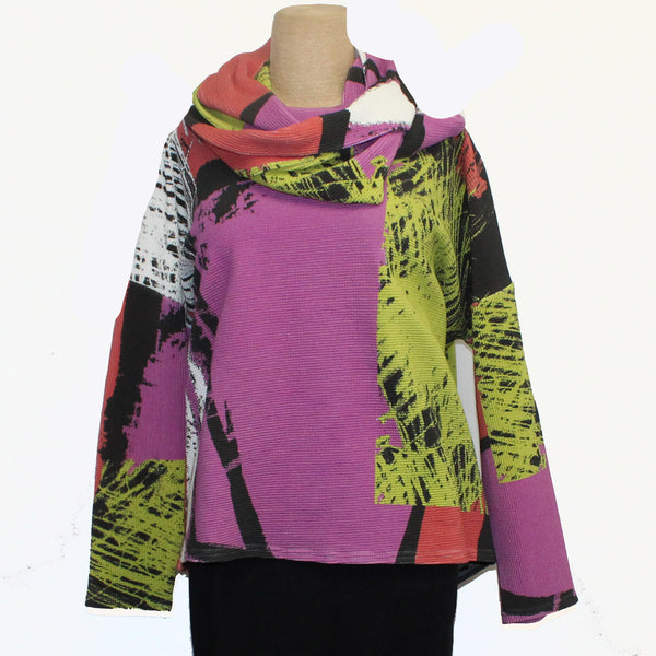 Andrea Geer Boxy Top With Scarf, Pink/Green/Orange M/L & L/XL