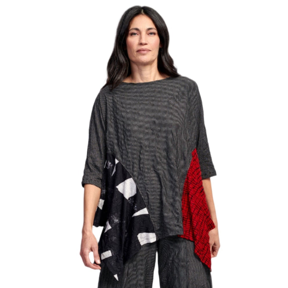 Alembika Tunic, Pinstripe/Black & White/Red