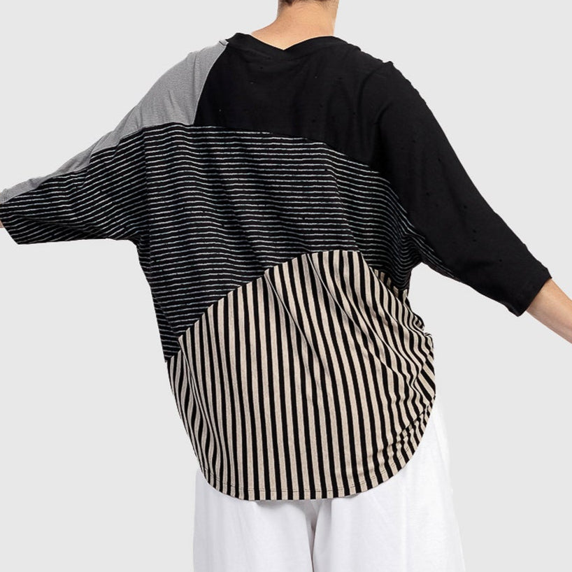 Alembika Pullover, Stripes, Black/Grey/Taupe, M