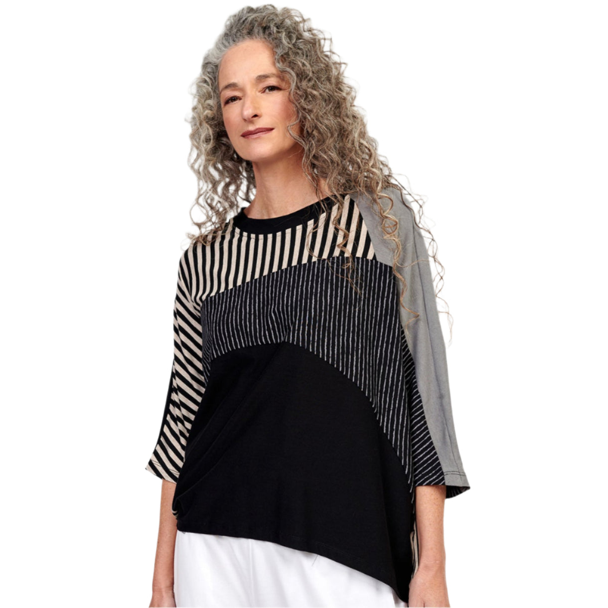 Alembika Pullover, Stripes, Black/Grey/Taupe, M