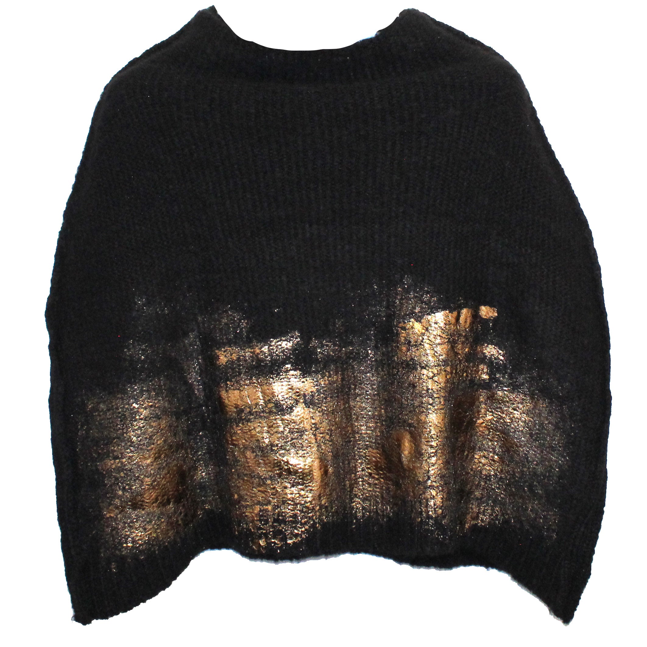 Amano Shrug, Alpaca, Foil Handprint, Black/Old Gold S