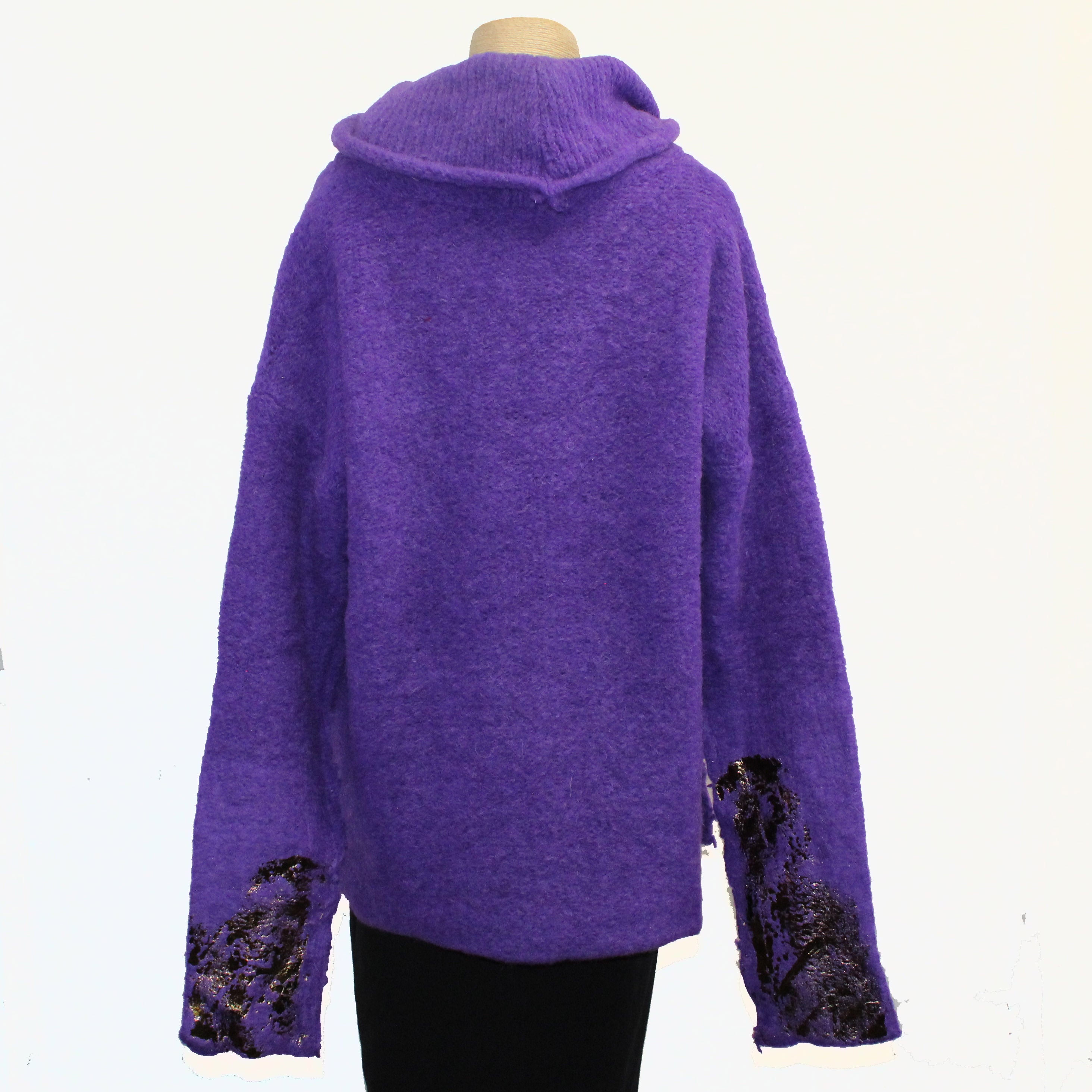 Amano Sweater, Alpaca, Funnel Neck, Foil Handprint, Purple/Old Gold M