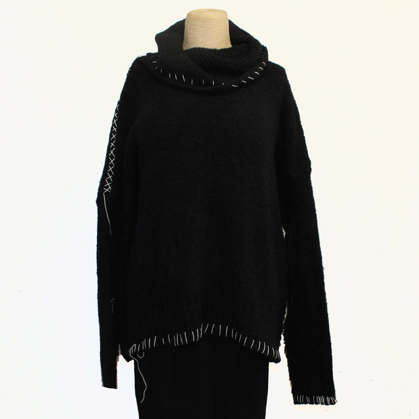 Amano Sweater, Alpaca, Saddle Hand Stitch, Black/White M/L