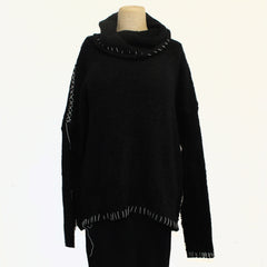 Amano Sweater, Alpaca, Saddle Hand Stitch, Black/White M/L