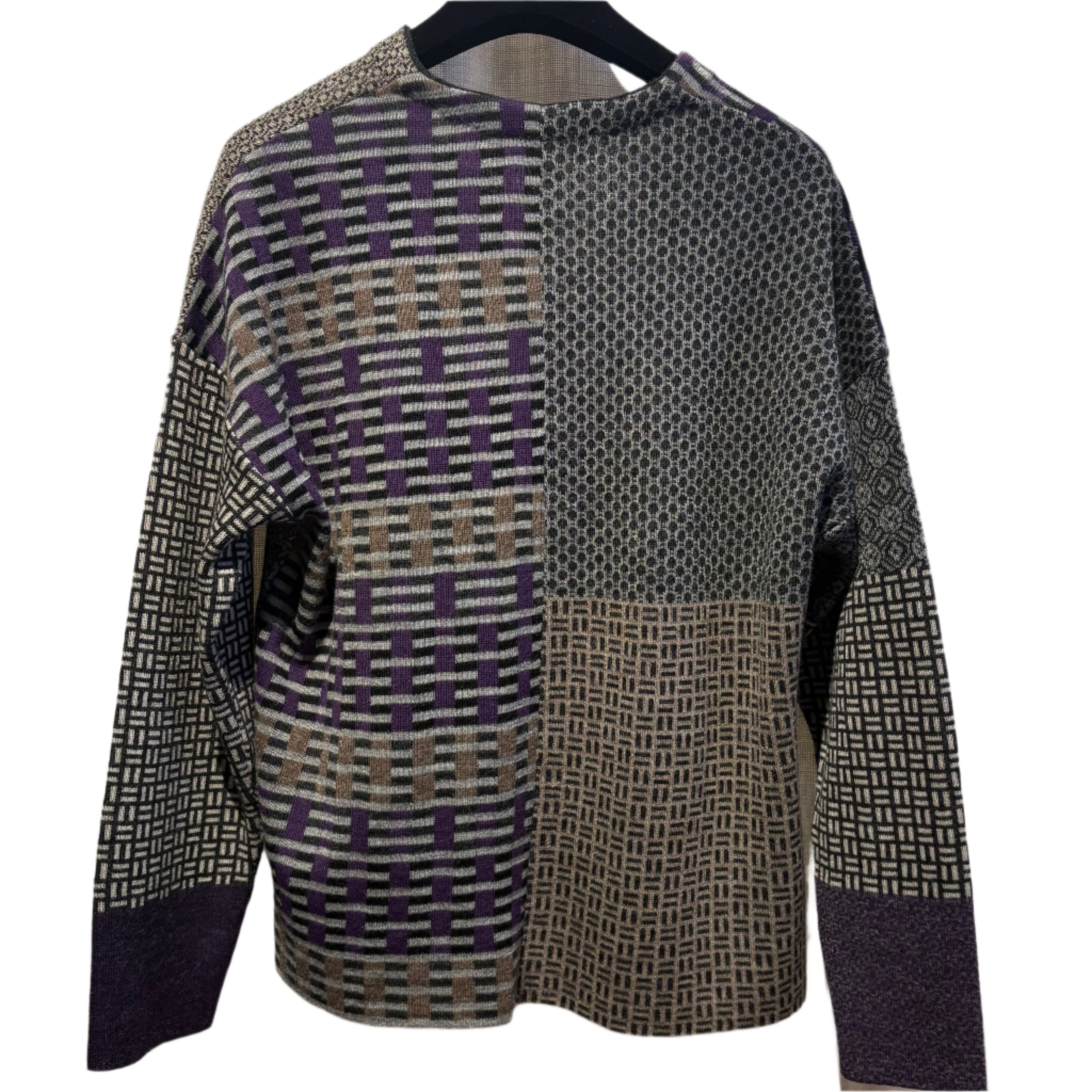 Beyond Threads Cardigan, Pique Button, Amethyst/Grey/Natural/Tan M