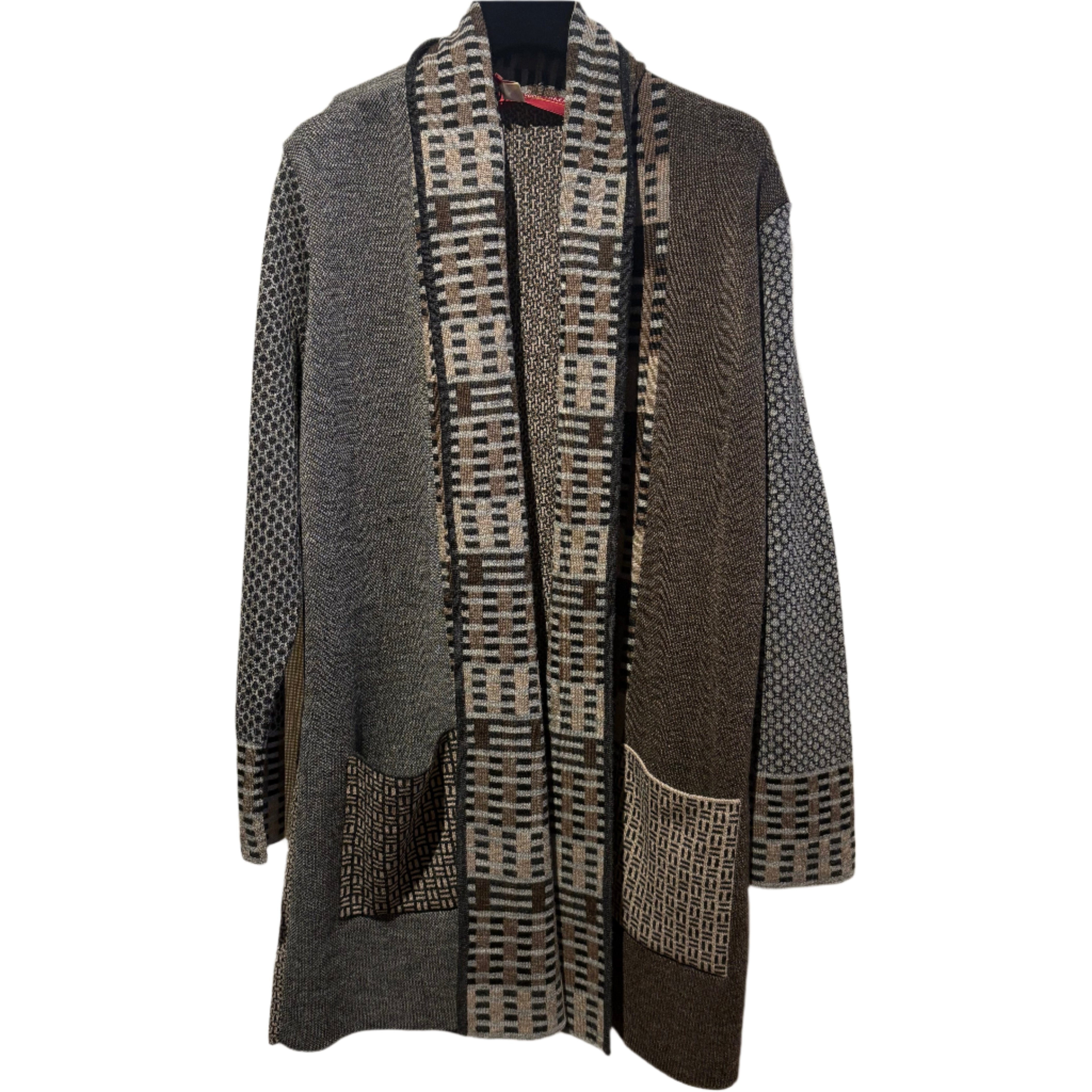Beyond Threads Cardigan, Pique Long, Grey/Natural/Brown L