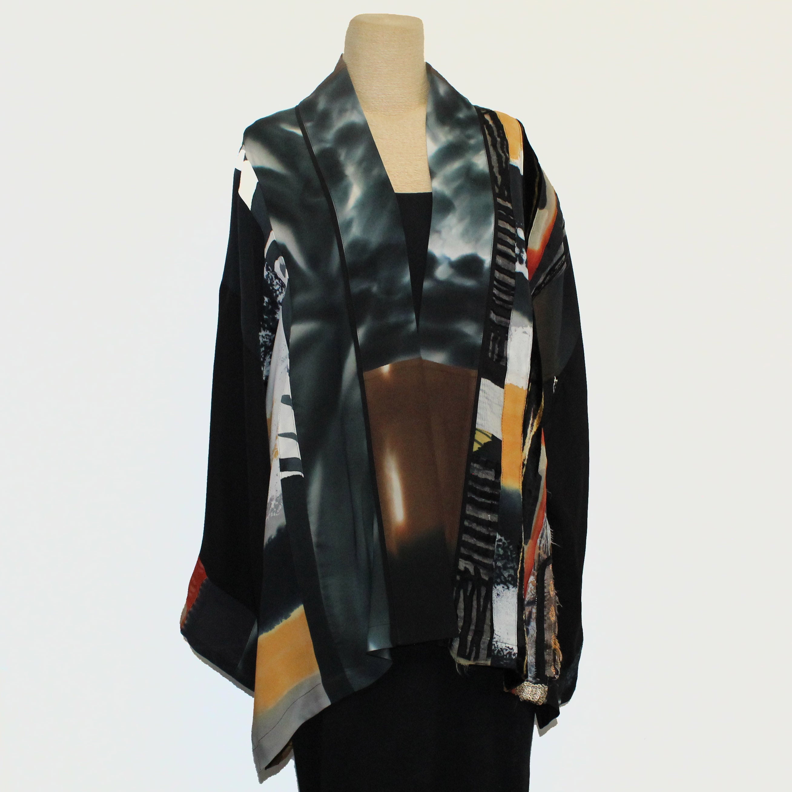 Catherine Bacon Kimono, Mosaic, Black/Brown/Red/Gold, OS Fits M-XL