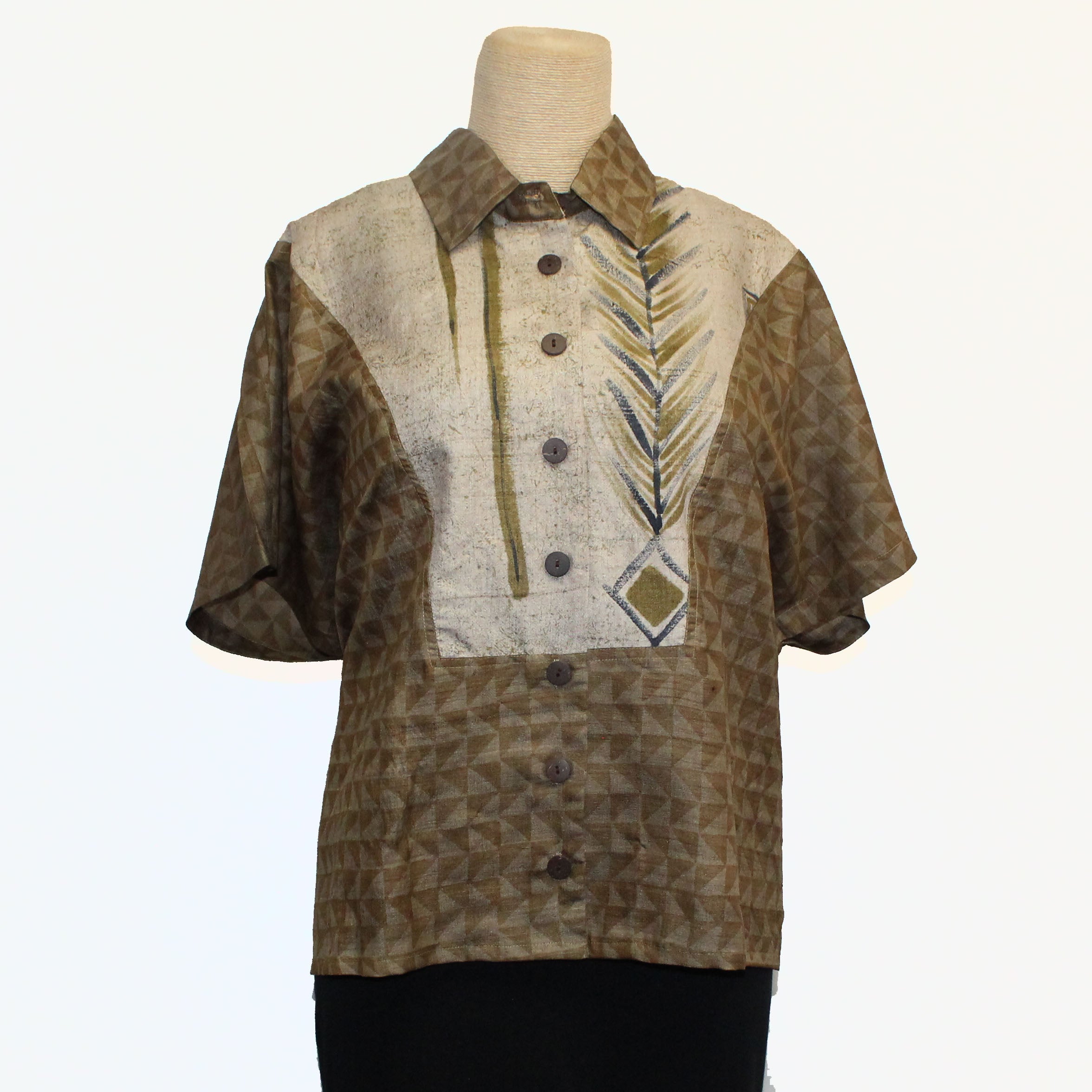 Darshan Shah Shirt, Short, Olive/Tan, M/L
