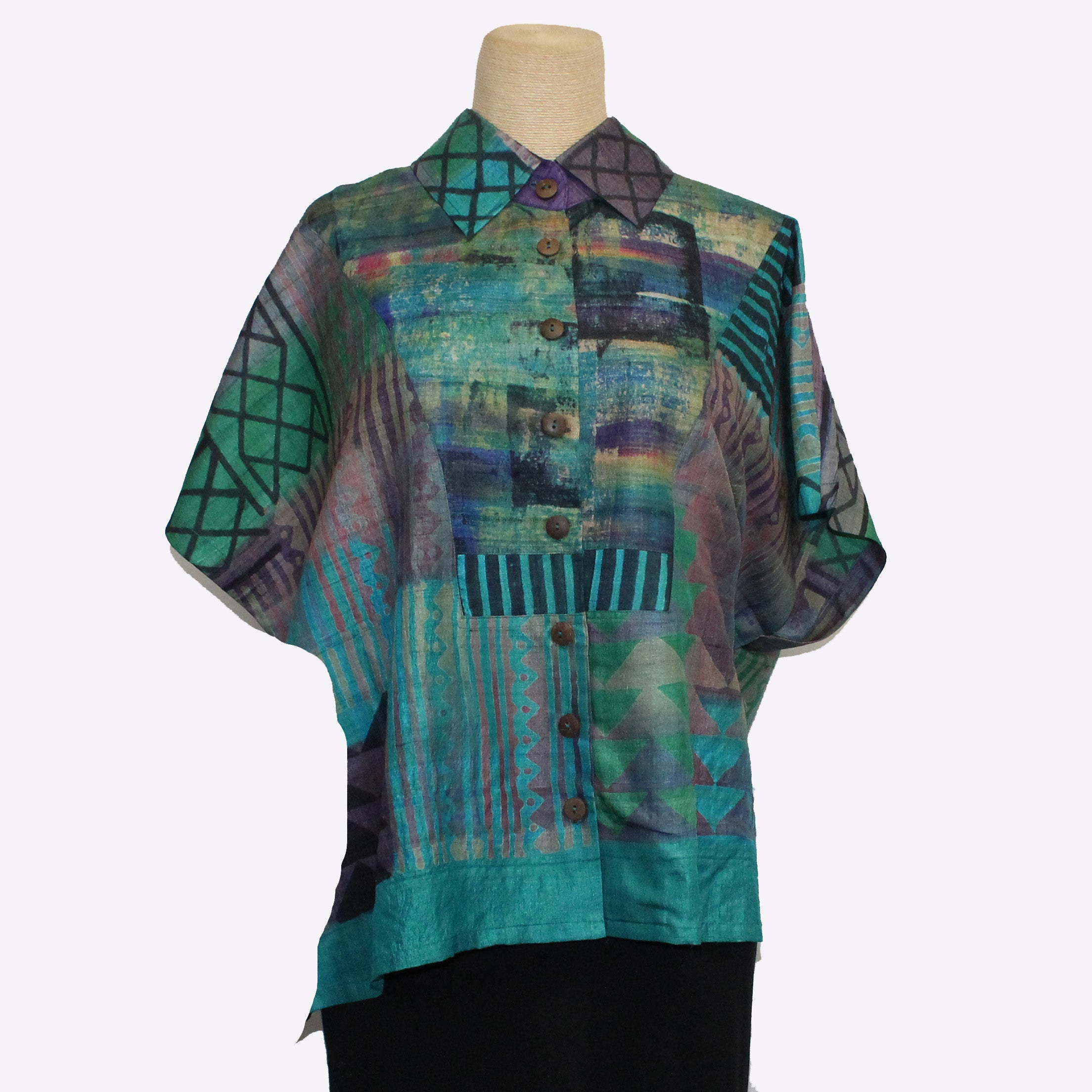 Darshan Shah Shirt, Short, Turquoise/Green/Purple M/L