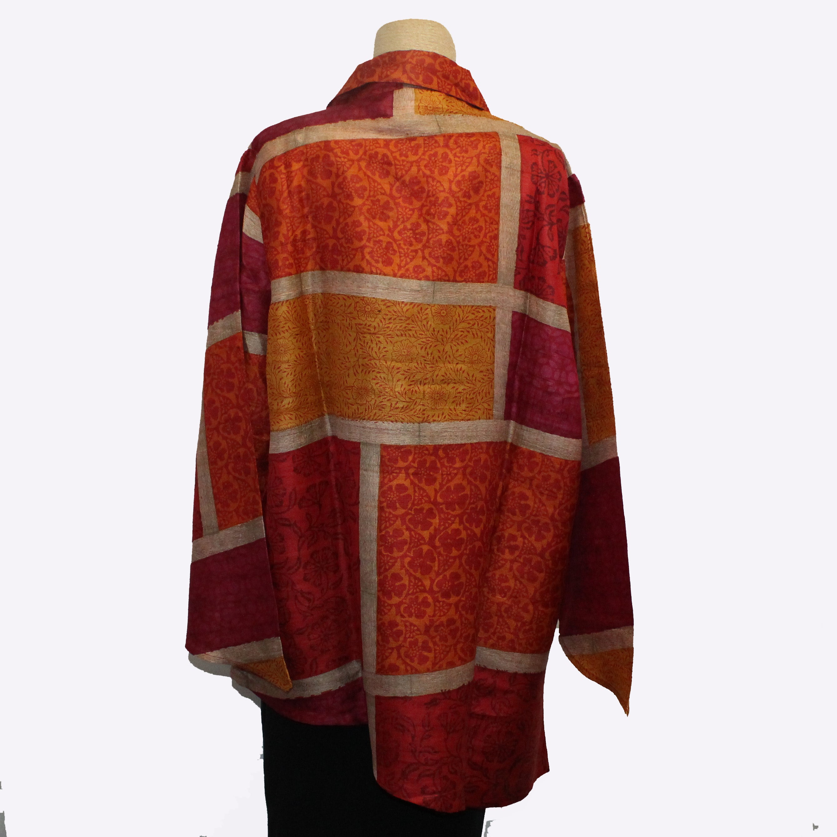Darshan Shah Shirt, Long, Red/Gold/Tan, L