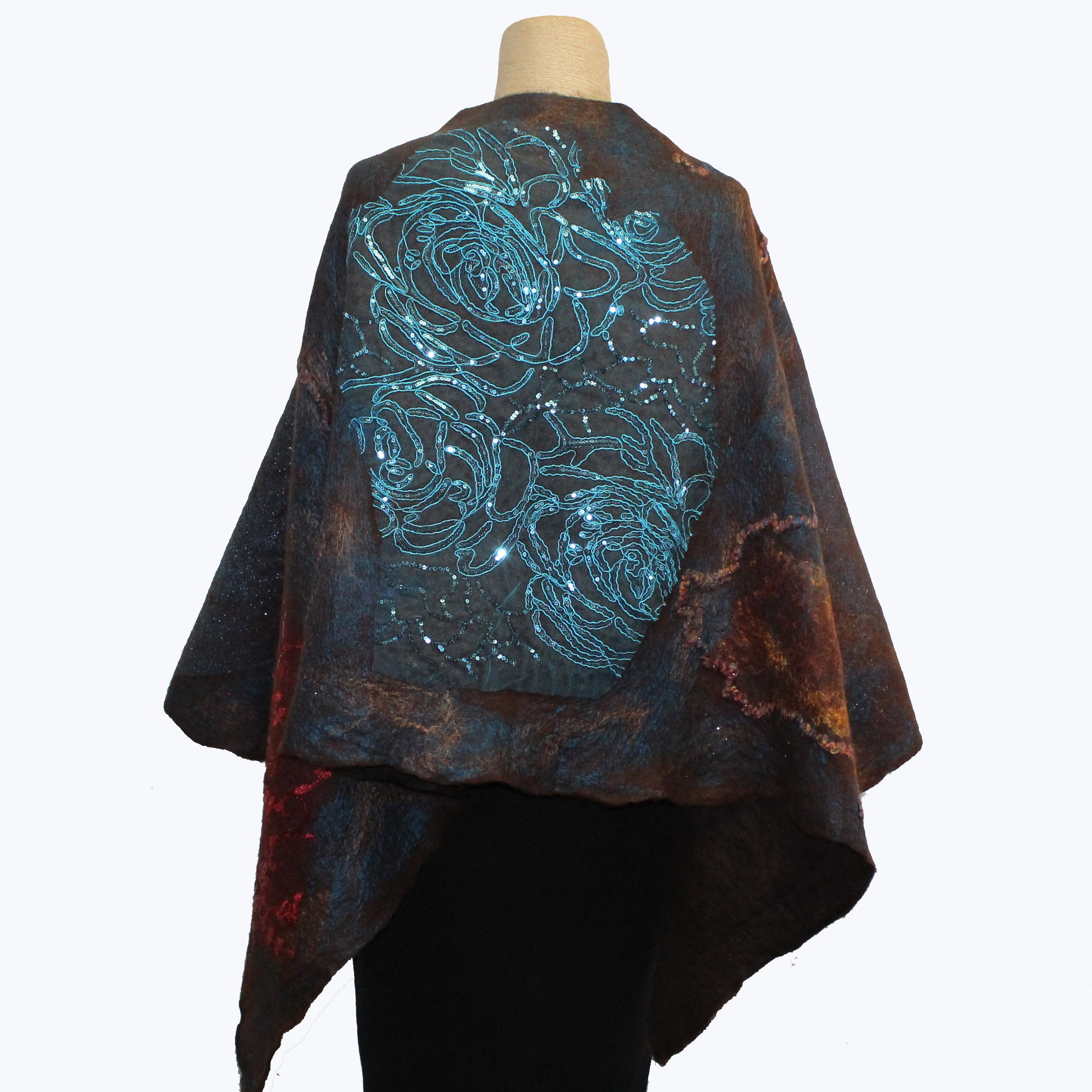 Enchanted Fibers Shawl, Brown/Gold/Turquoise/Red, OS