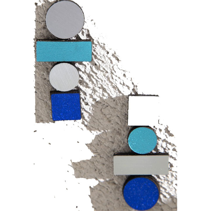 Iskin Sisters Earrings, Bauhaus, Large, Silver/Turquoise/Blue