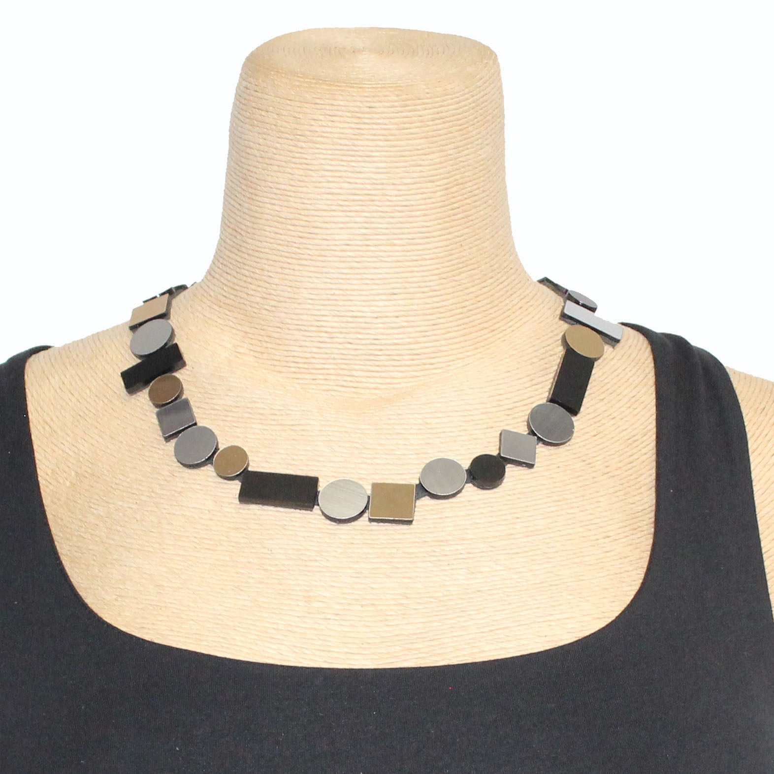Iskin Sisters Necklace, Bauhaus, Gold/Silver/Black