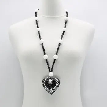Jianhui London Necklace, Small Beads With Polkadot Wooden Heart