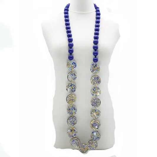 Jianhui London Necklace, Wooden Beads With Recycled Shells, Blue