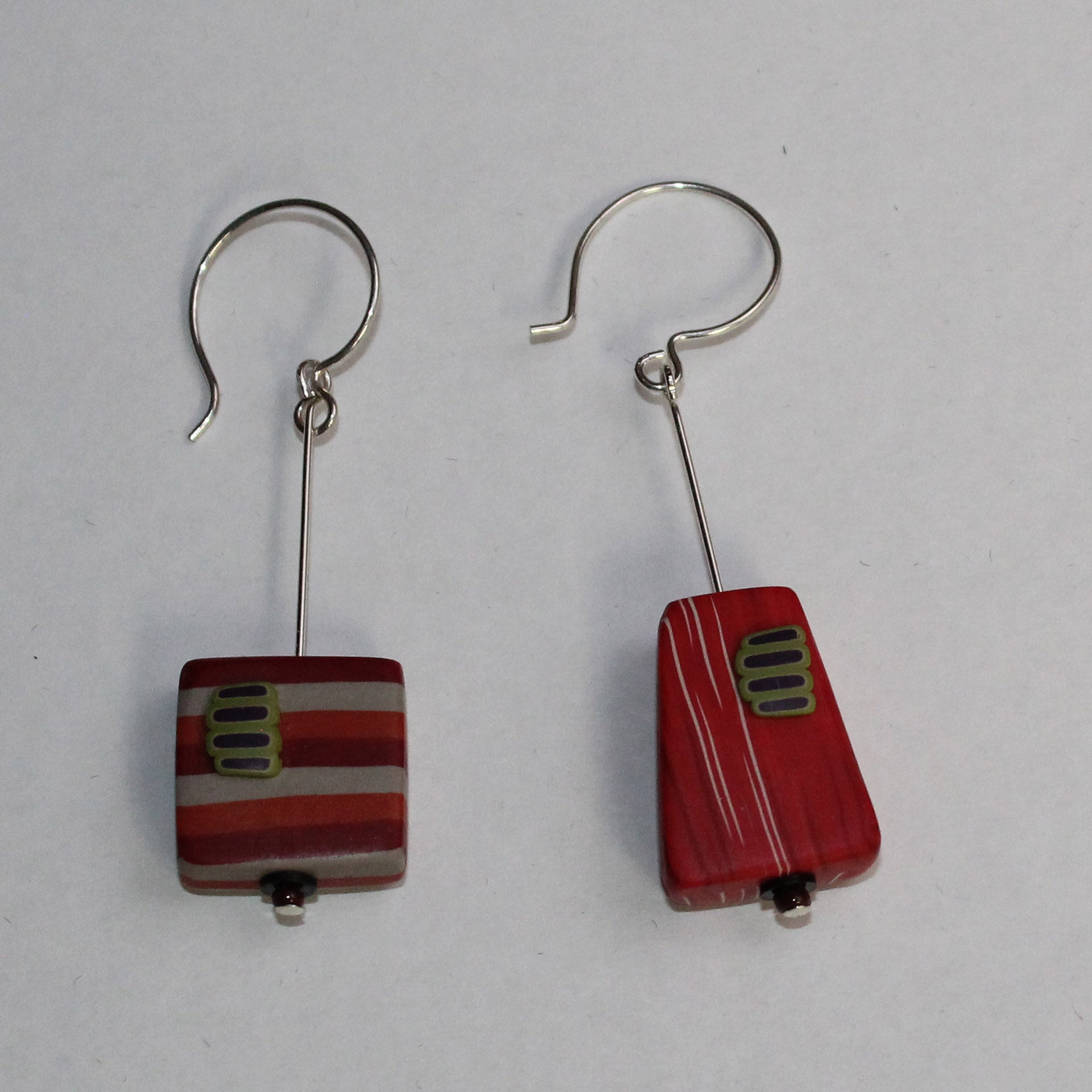 Loretta Lam Earrings, Asymmetrical Stones, Red