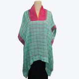 M Square Tunic, Long Side, Turquoise/Raspberry XL