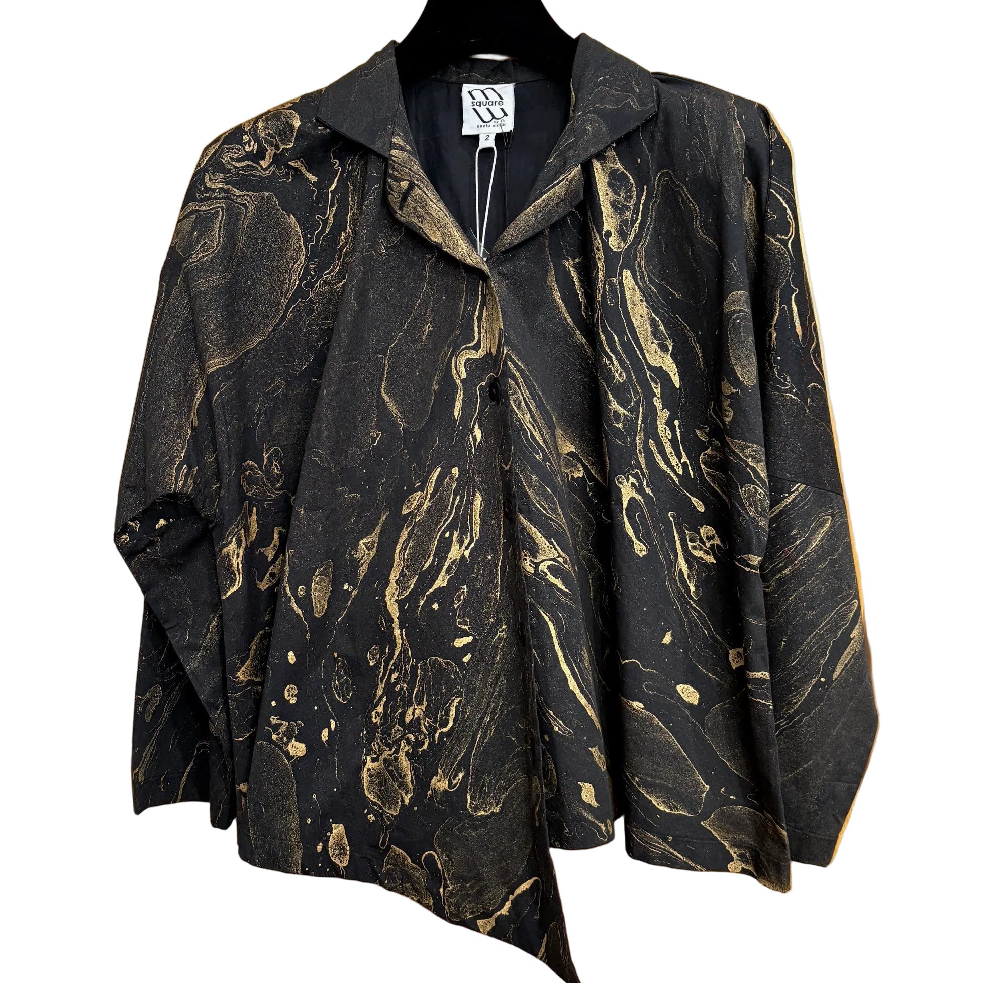 M Square Shirt, Point, Mingle, Black/Gold L