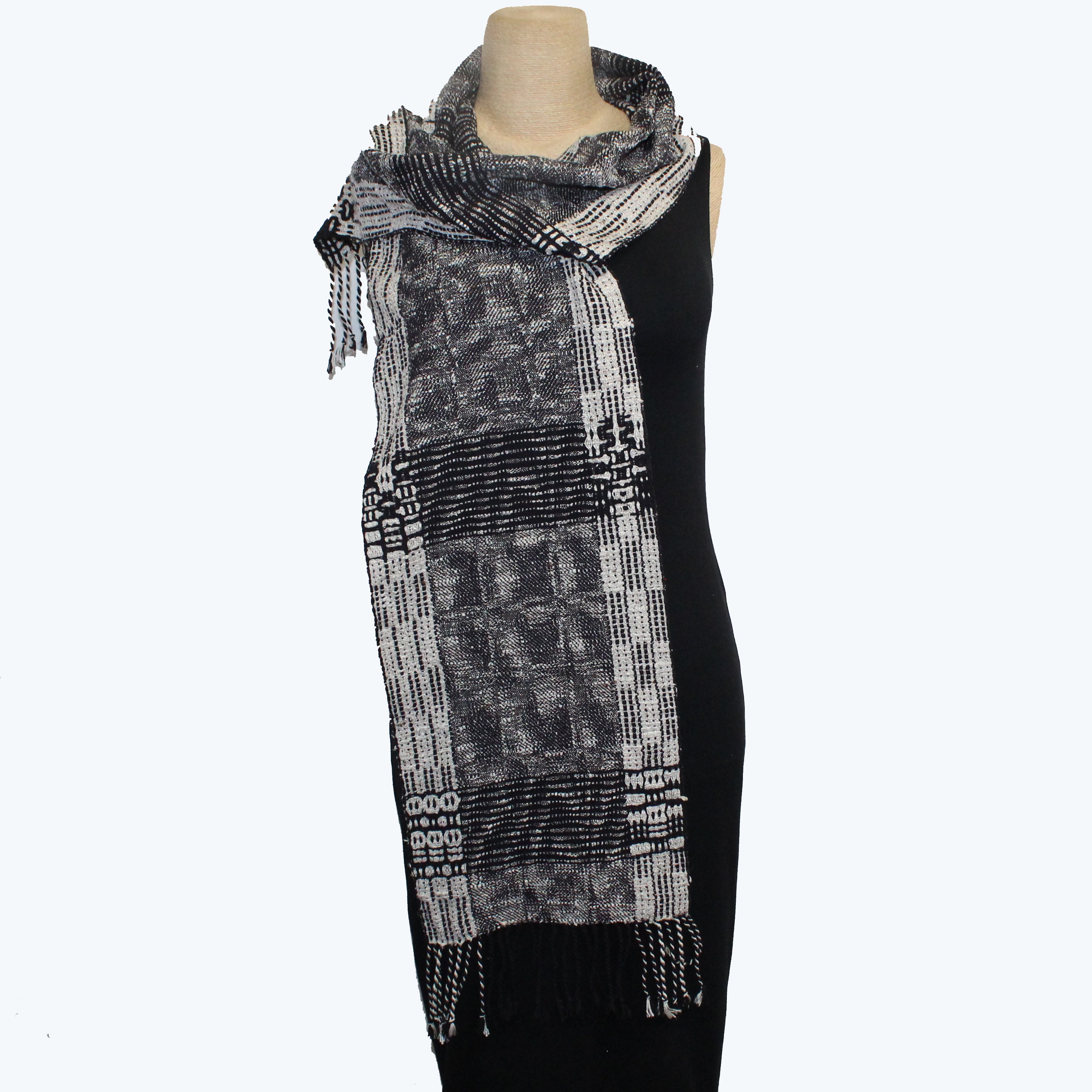 Muffy Young Scarf, Blocks and Swirls, Black/White
