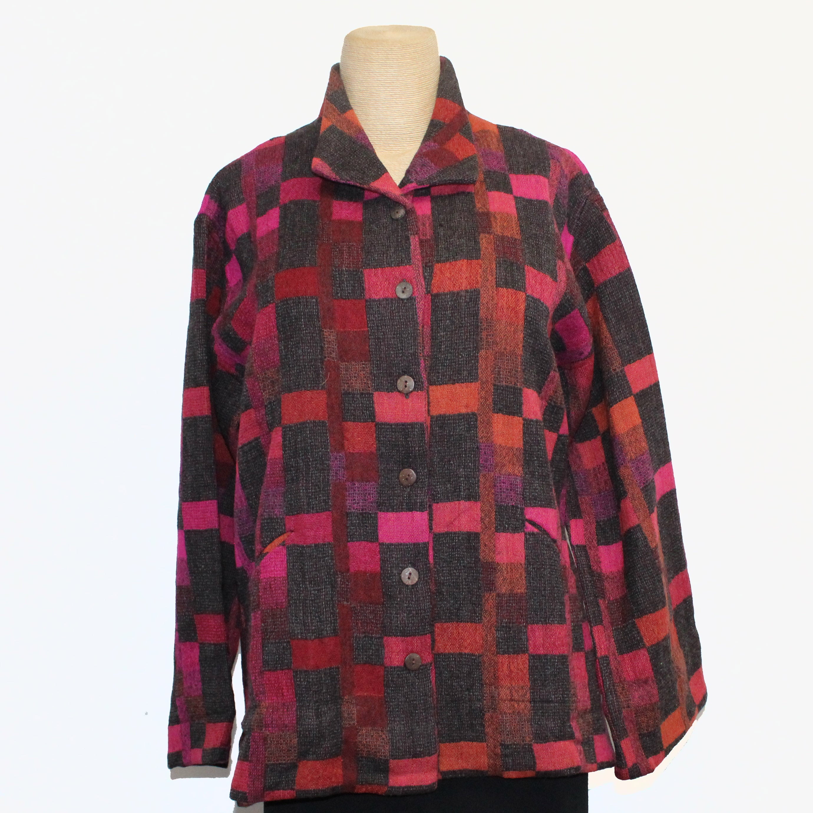 Neeru Kumar Jacket, Red/Orange/Fuchsia/Black Plaid S