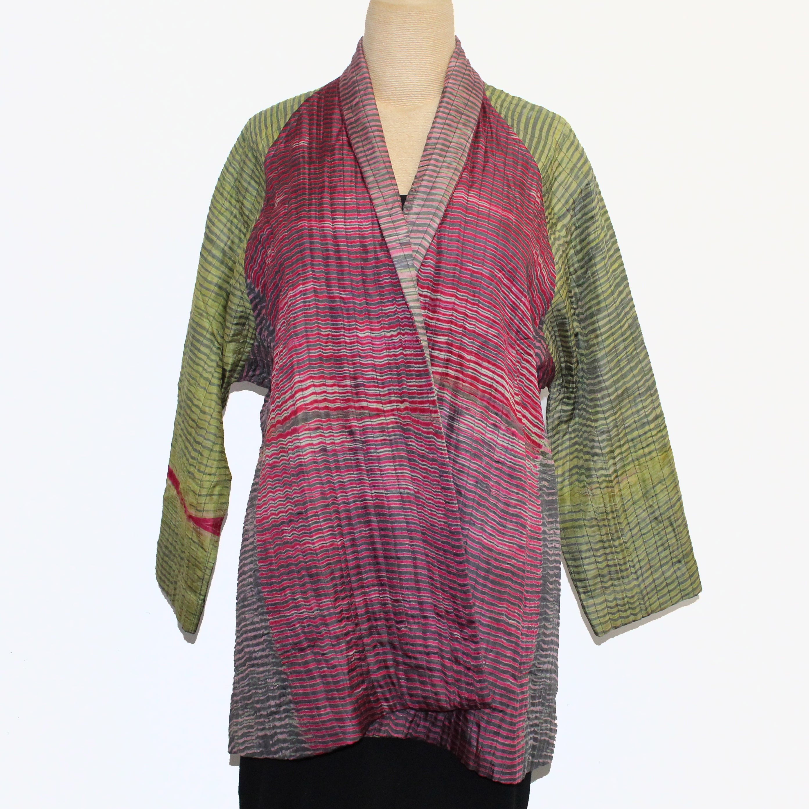 Neeru Kumar Jacket, Shibori Silk, Red/Lime S & L