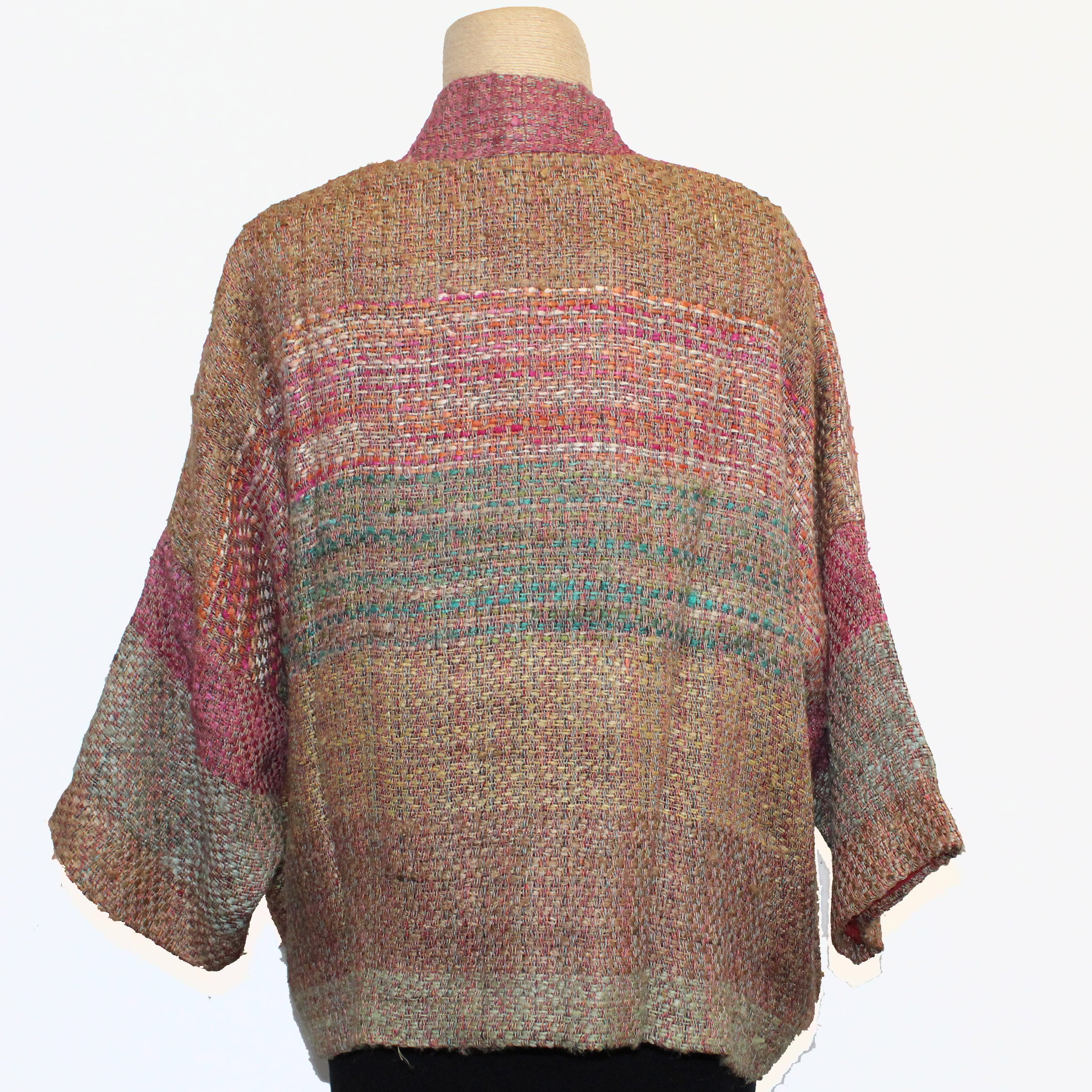 Neeru Kumar Jacket, Hand Woven, Red/Orange/Tan/Turquoise/Brown L