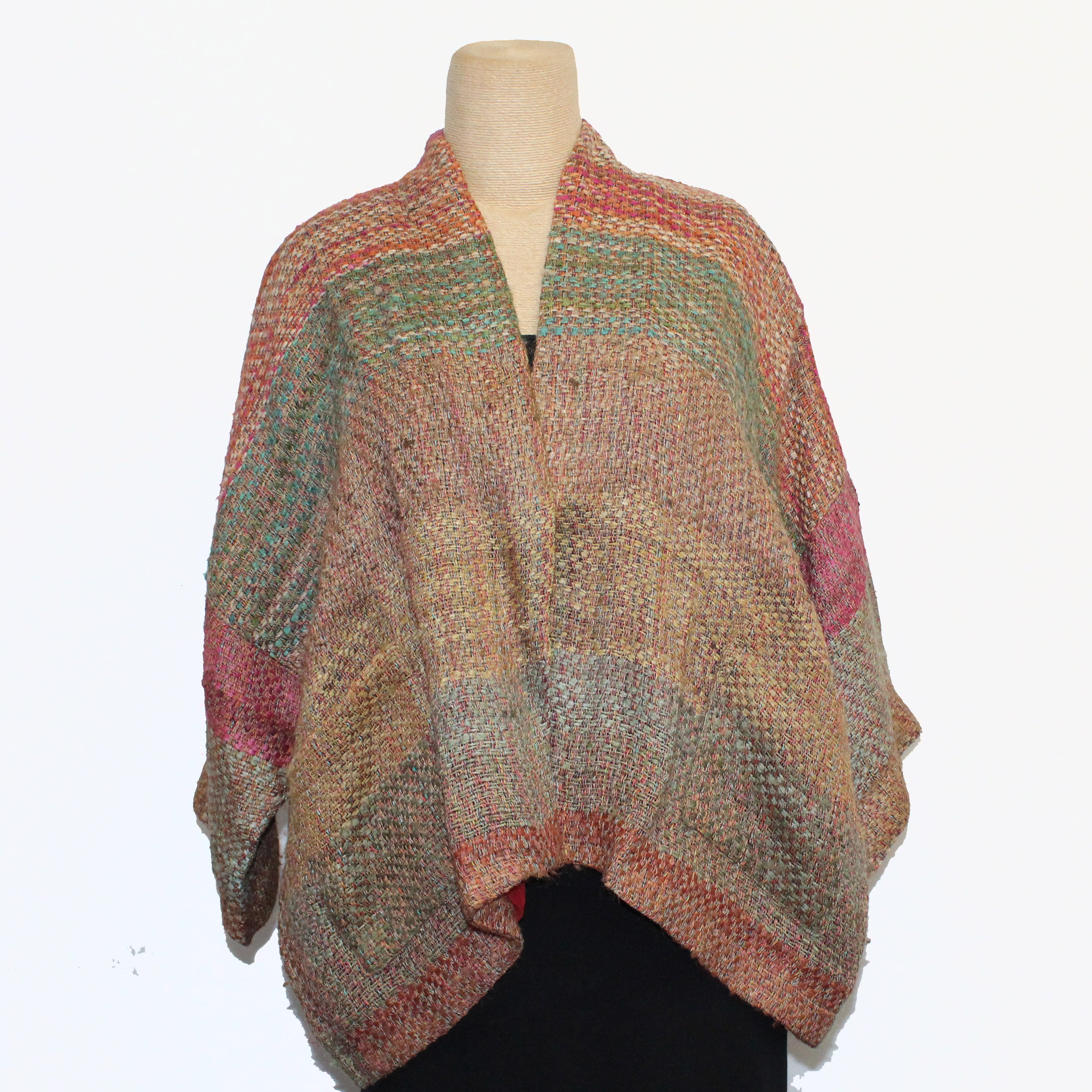 Neeru Kumar Jacket, Hand Woven, Red/Orange/Tan/Turquoise/Brown L
