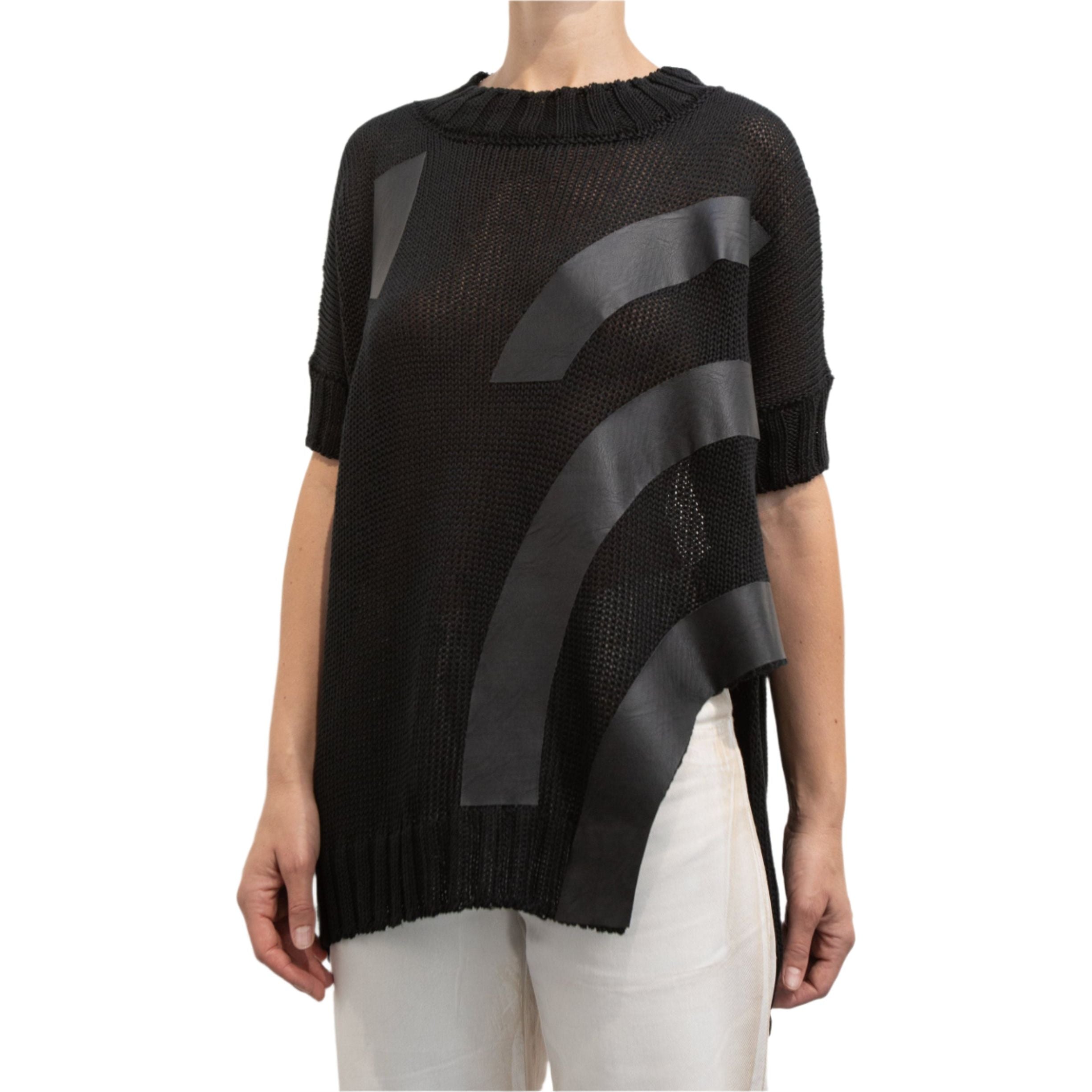 Pier Antonio Gaspari Pullover, Black with Black Leather L/XL