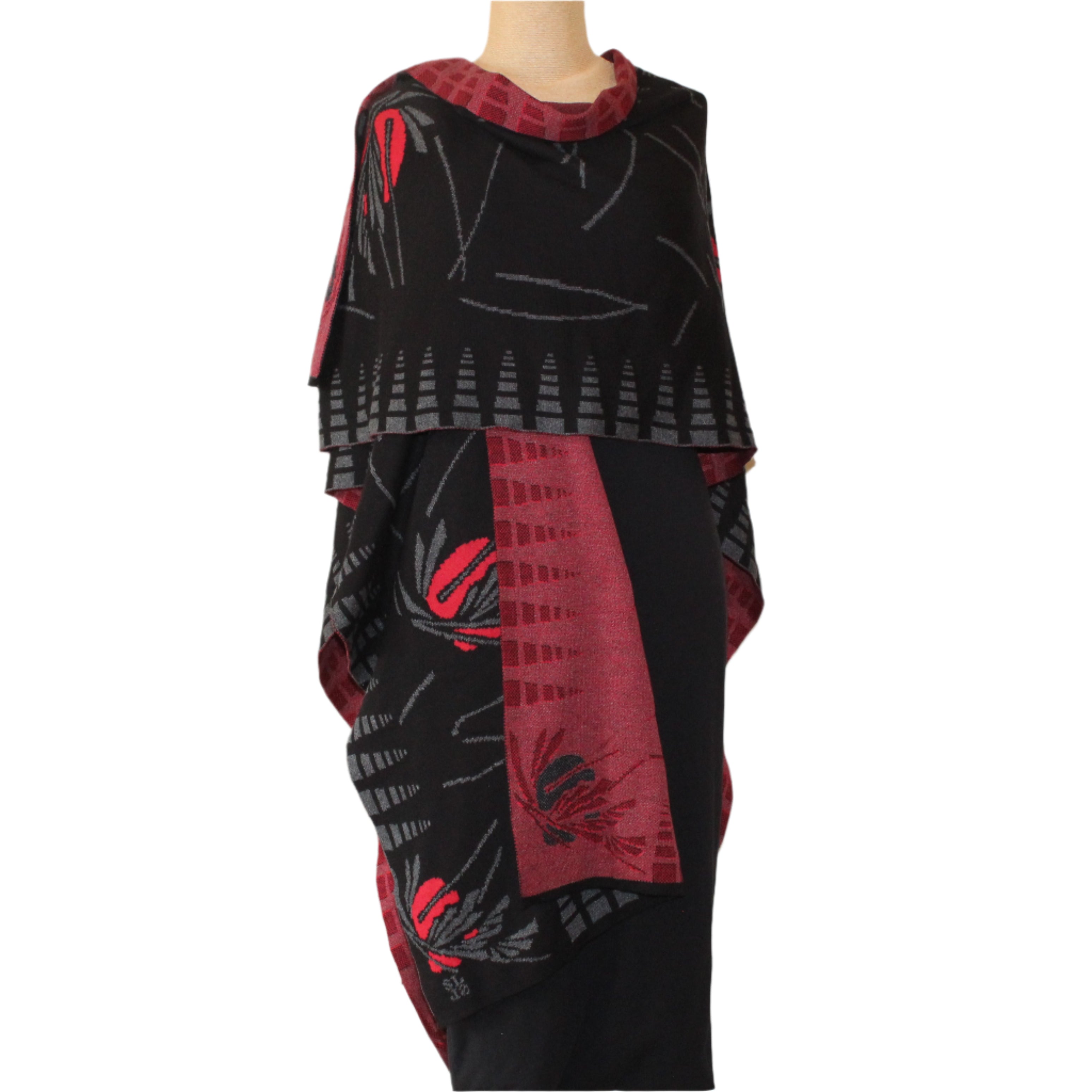 Sharon London Cape, Blossom, Reversible, Black/Charcoal/Red
