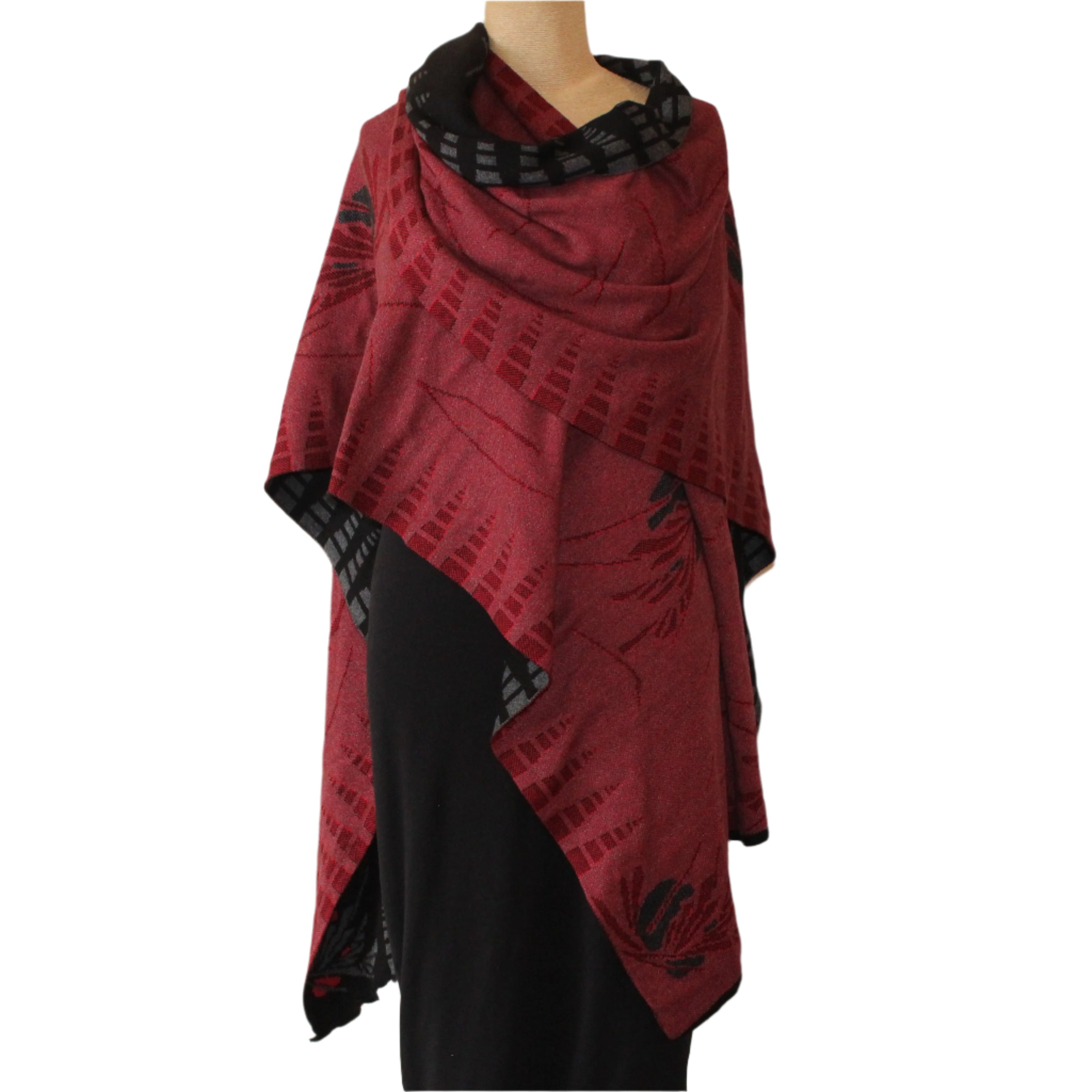 Sharon London Cape, Blossom, Reversible, Black/Charcoal/Red